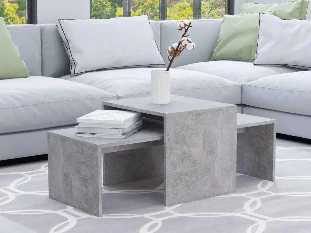 Billede 1 - Sofabordssæt 100x48x40 cm konstrueret træ betongrå