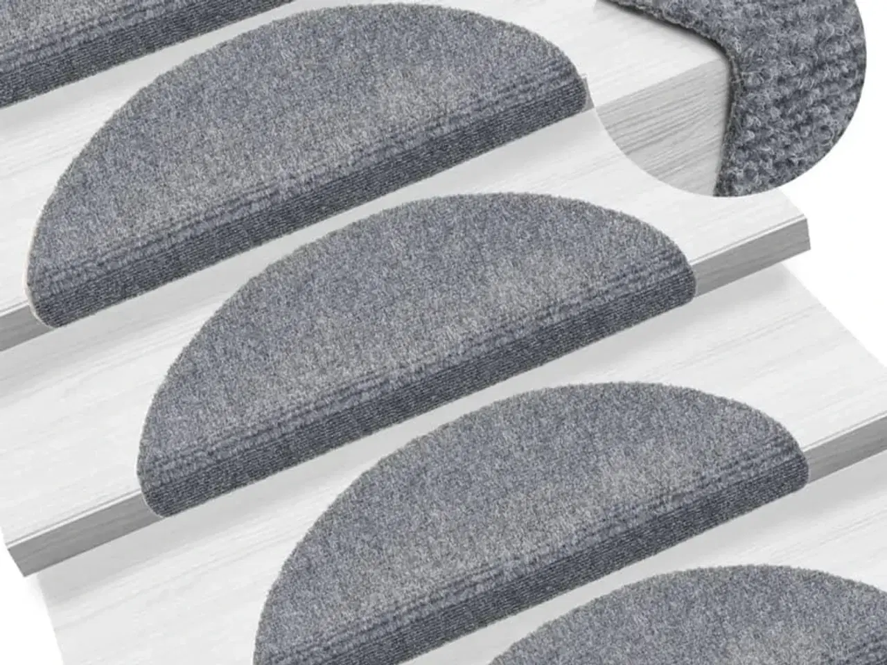 Billede 1 - Trappemåtter selvklæbende 15 stk. 56x17x3 cm lysegrå halvrunde