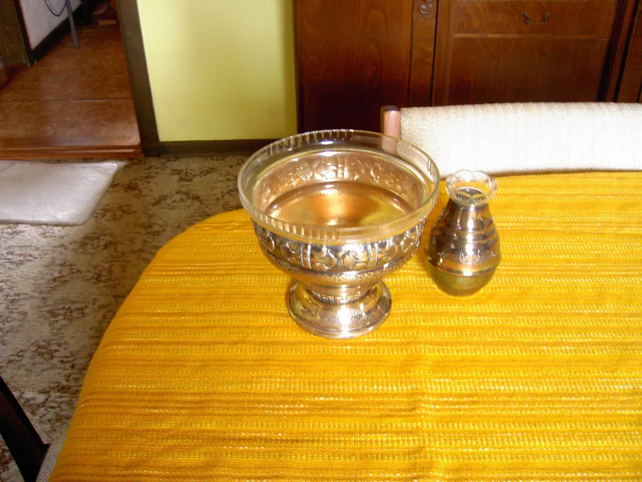 Billede 1 - Sølvvase med glasindsats