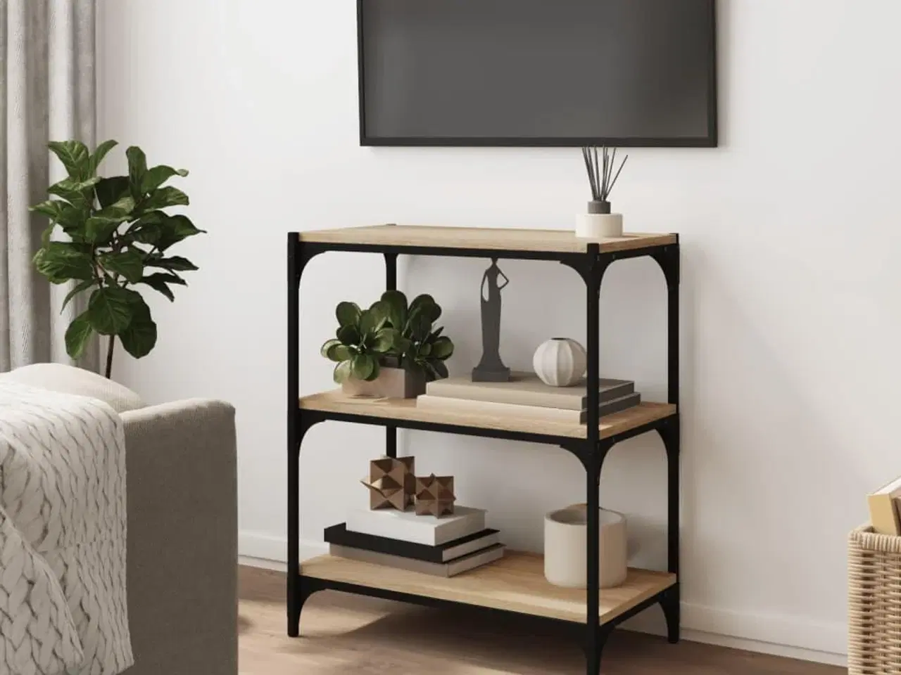 Billede 3 - Bogreol 60x33x70,5 cm konstrueret træ og stål sonoma-eg