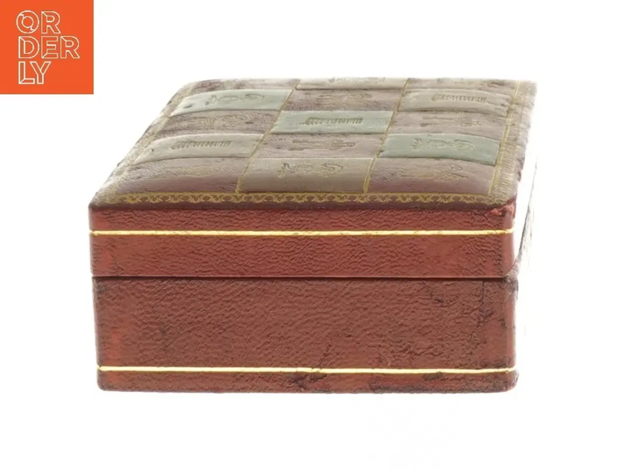 Billede 4 - Skakbrik Træ æske med læder & guld Læder (str. 4,5x9,5x14 cm)