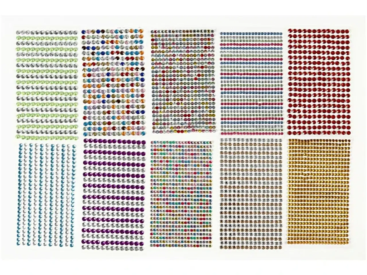 Billede 1 - Selvklæbende Rhinsten, 10 ark, assorterede farver