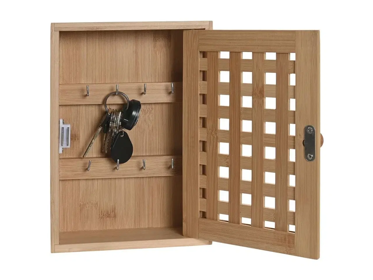 Billede 5 - Nøgleskab i bambus/metal - Natur, 19 × 6 × 27 cm