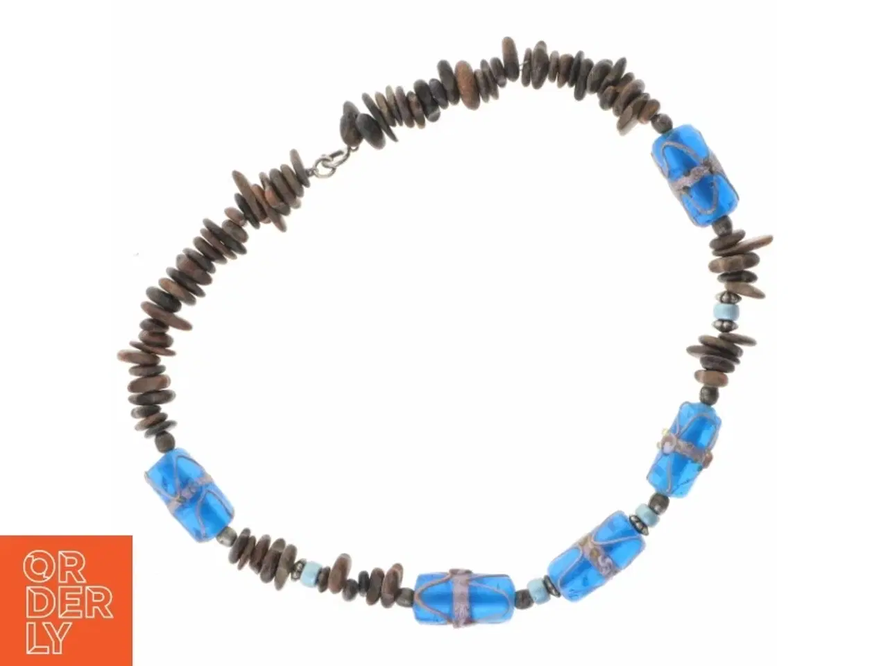 Billede 2 - Halskæde med glas-, sten- og metalperler (str. 39 cm)