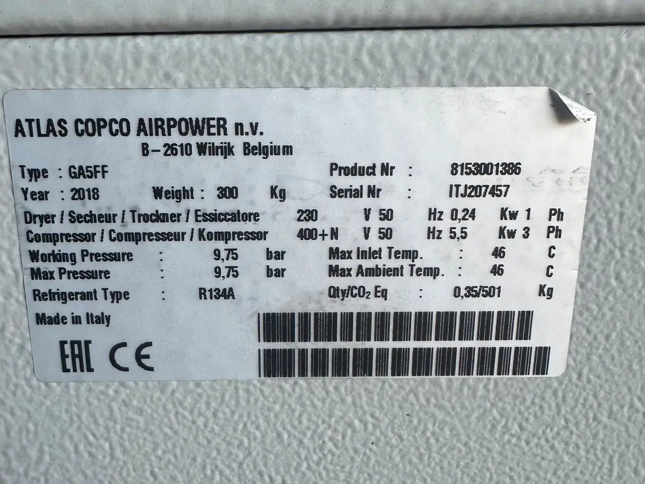Billede 4 - Atlas Copco GA5FF Kompressor, pris ekskl. moms