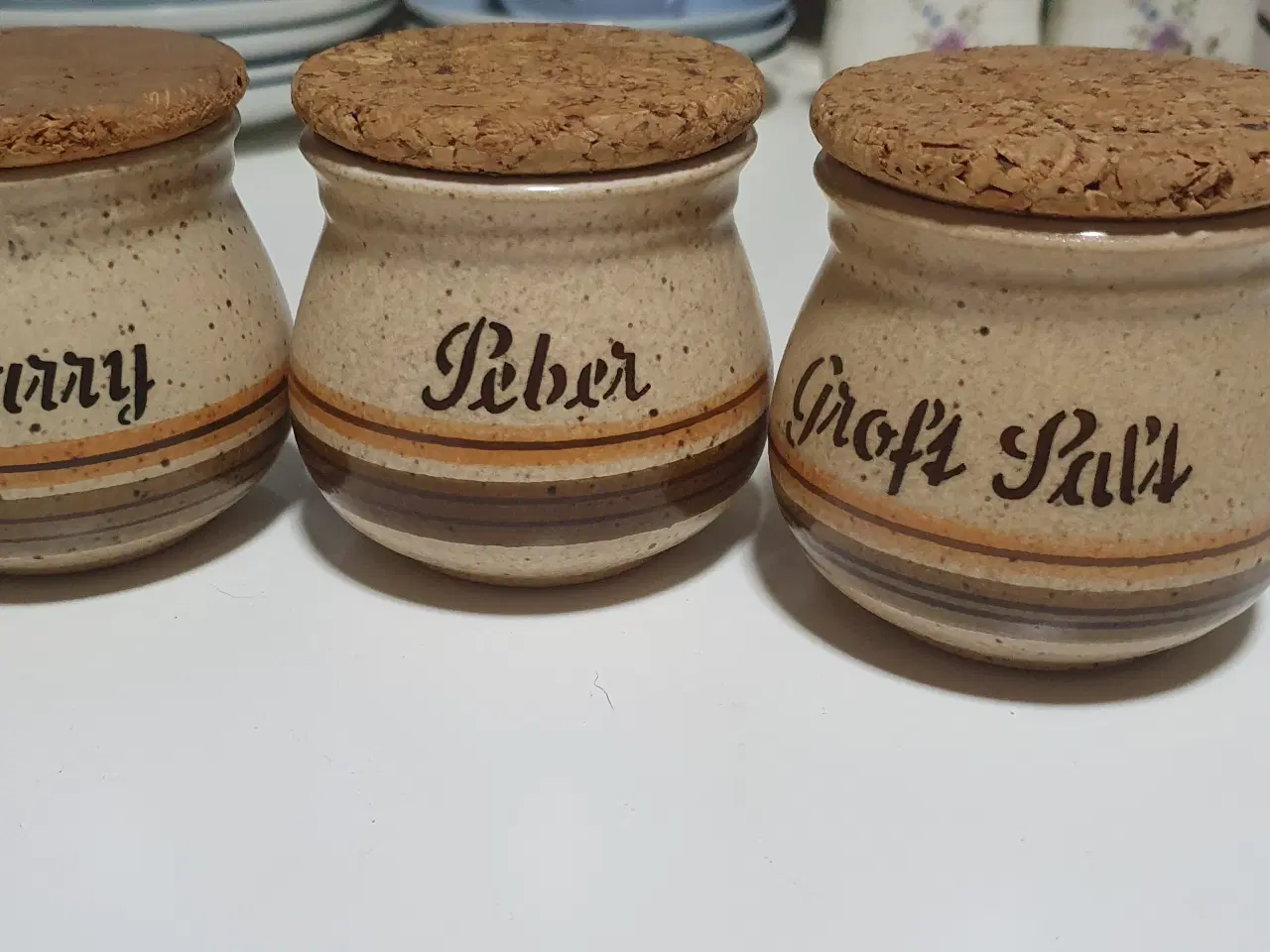 Billede 6 - 7 Keramik krydderikrukker med korkprop