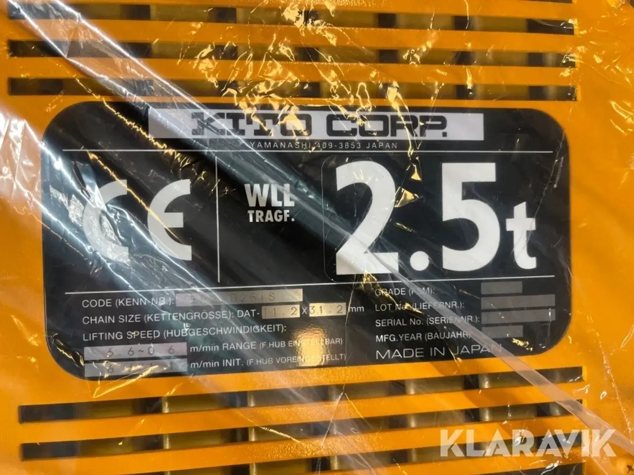 Billede 12 - Elektriske kædehejs Kito 2,5T 2 styk - ubrugte