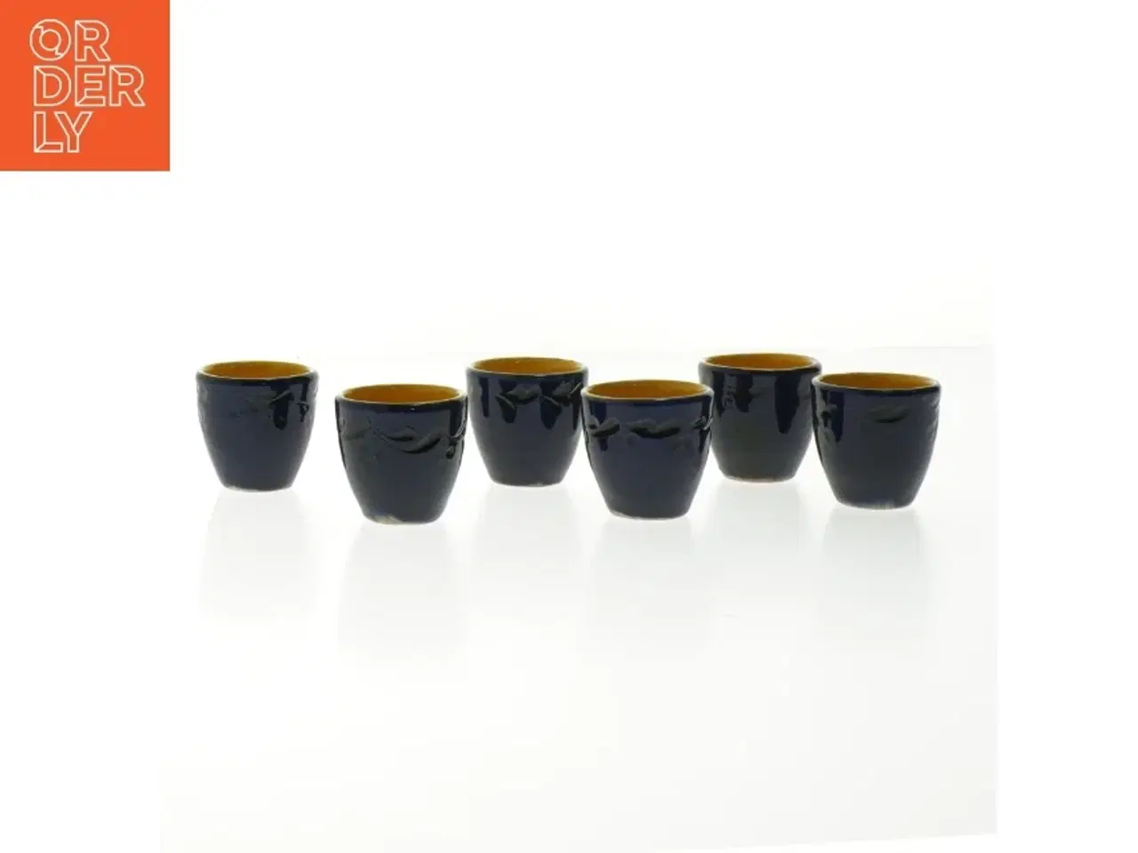 Billede 1 - 6 blå/gule keramik shotglas / kopper (Ø 4,5 cm)