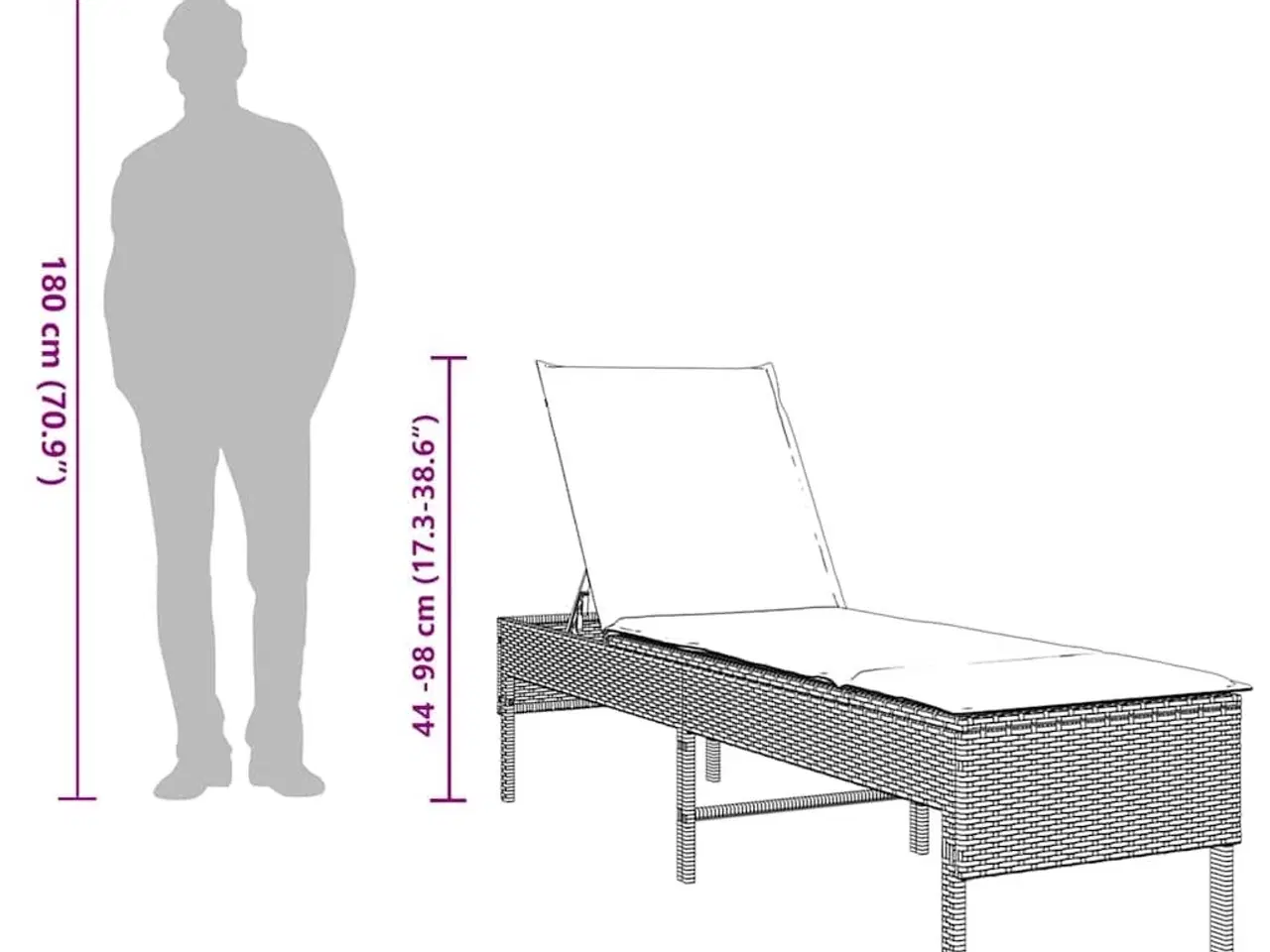 Billede 11 - Liggestol med hynde 55x200x44 cm polyrattan beige