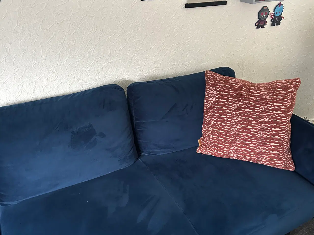 Billede 5 - Blå velour sofa med chaiselong 