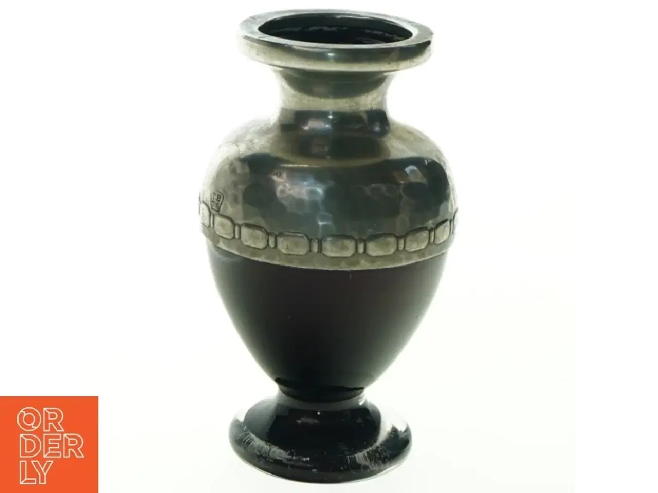 Billede 1 - Antik Holmegaard Vase med Skønvirke Tin (str. H. 11 cm)
