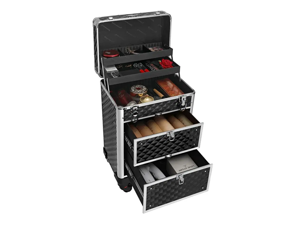 Billede 2 - Makeupkuffert på hjul låsbar, sort, 34 × 24 × 57 cm