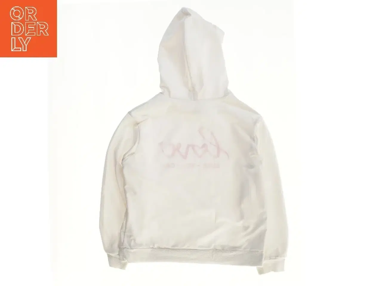 Billede 2 - Hvid hættetrøje med lyserød tekst (str.  bryst :46 længde: 53 cm)