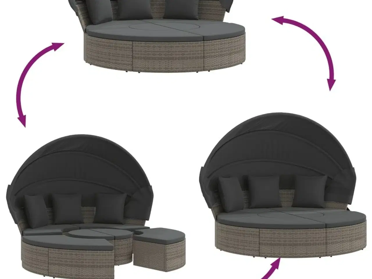 Billede 6 - Udendørs loungeseng med tag og hynder polyrattan grå