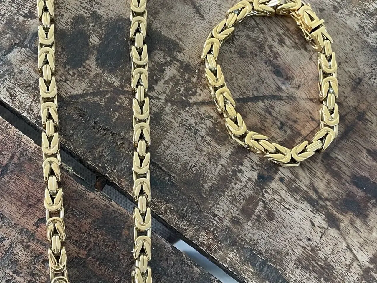 Billede 1 - 8mm 14kt goldfilled kongekæde sæt med kasselås