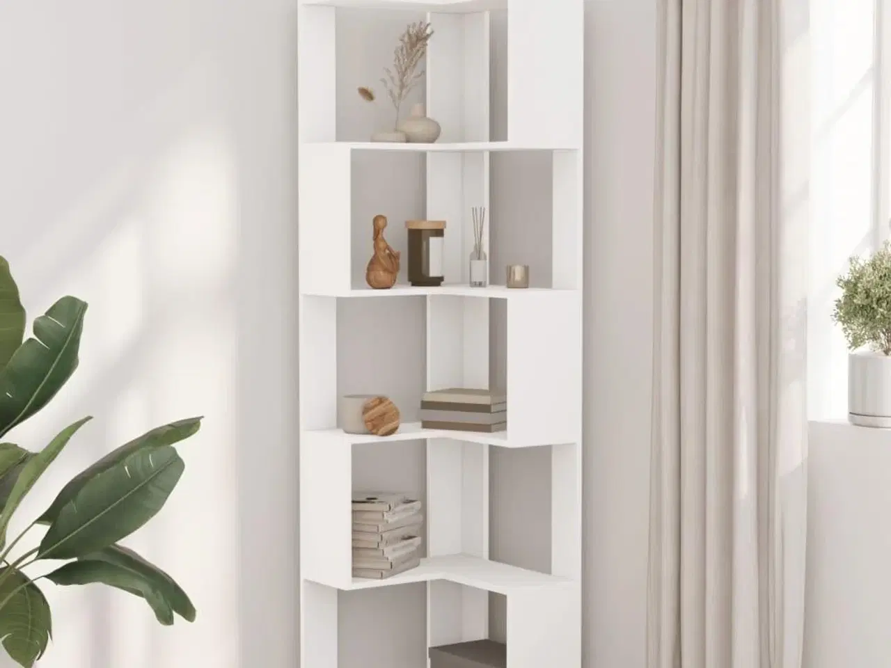 Billede 3 - Bogreol til hjørne 50x50x179 cm 5 hylder konstrueret træ hvid