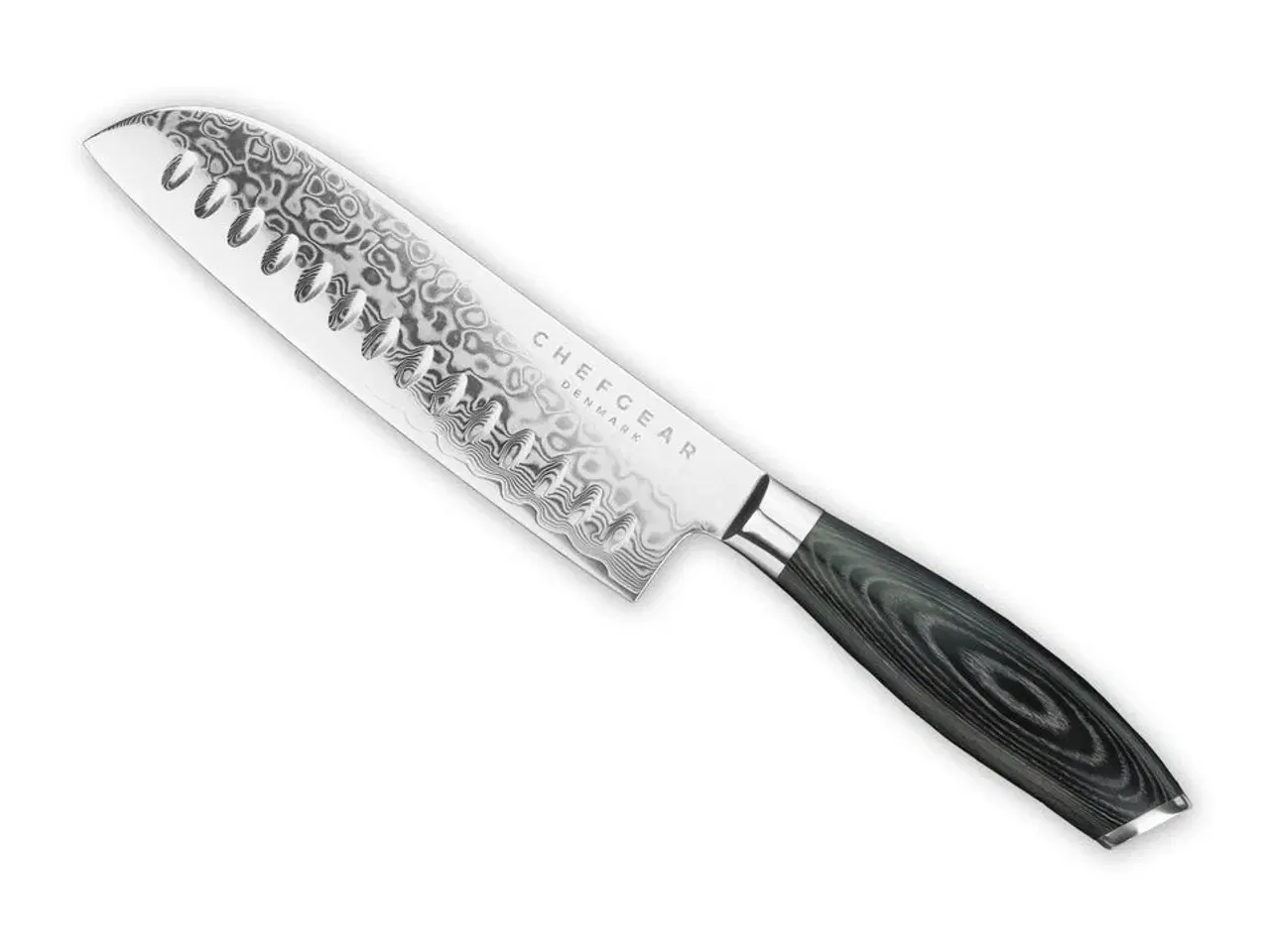 Billede 1 - Santokukniv, 18 cm knivblad, udført i 67 lags Damaskus stål.