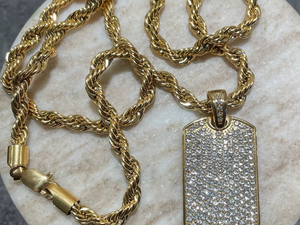 Billede 1 - 5mm goldfilled rope chain med dogtag