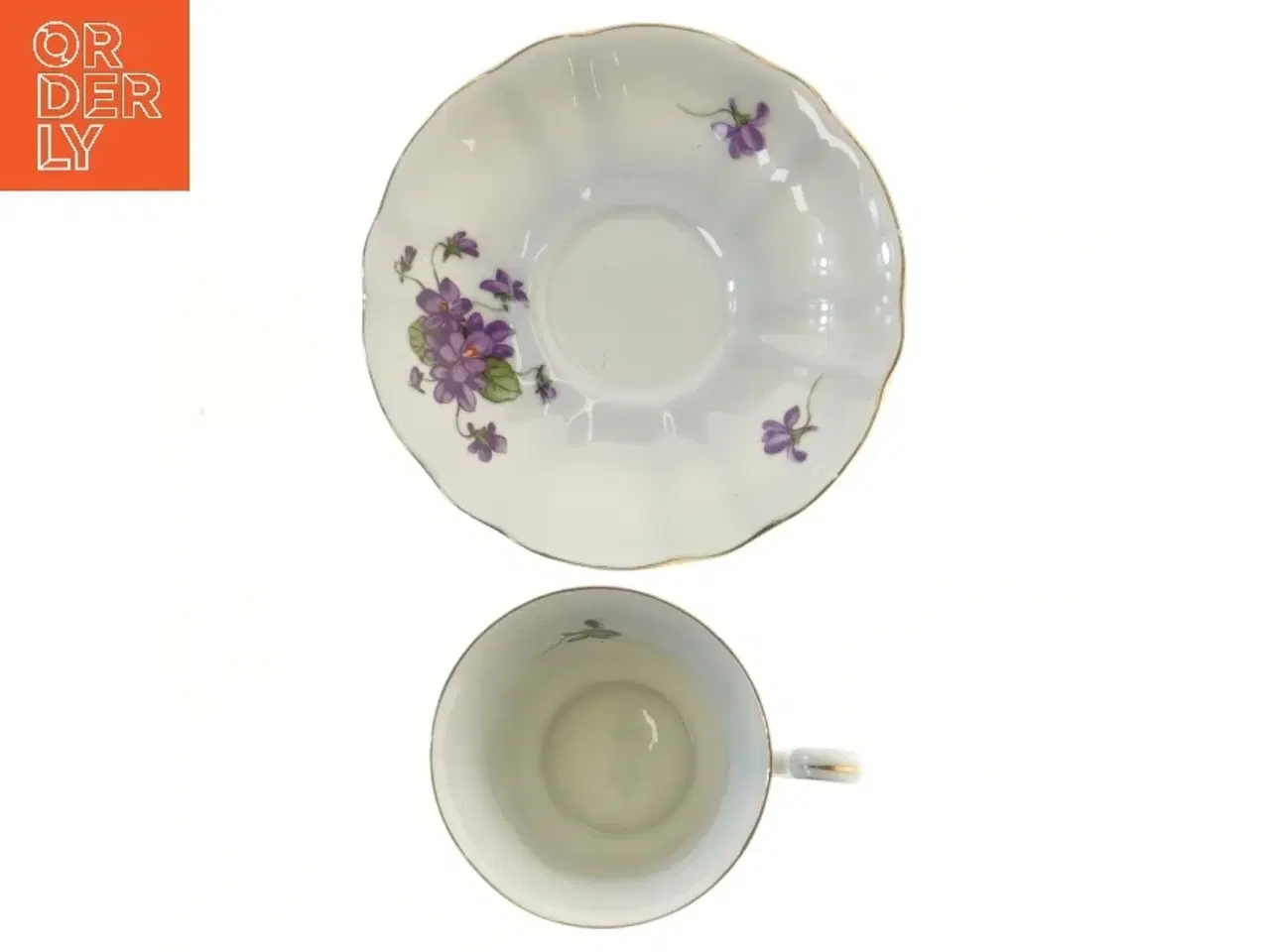 Billede 3 - Smuk Tekop med underkop med blomsterdesign (str. Ø 14 og 7xØ 8 cm)