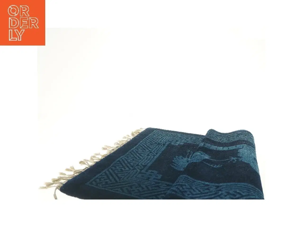 Billede 2 - Blå orientalsk tæppe med frynser (str. 77x150 cm)