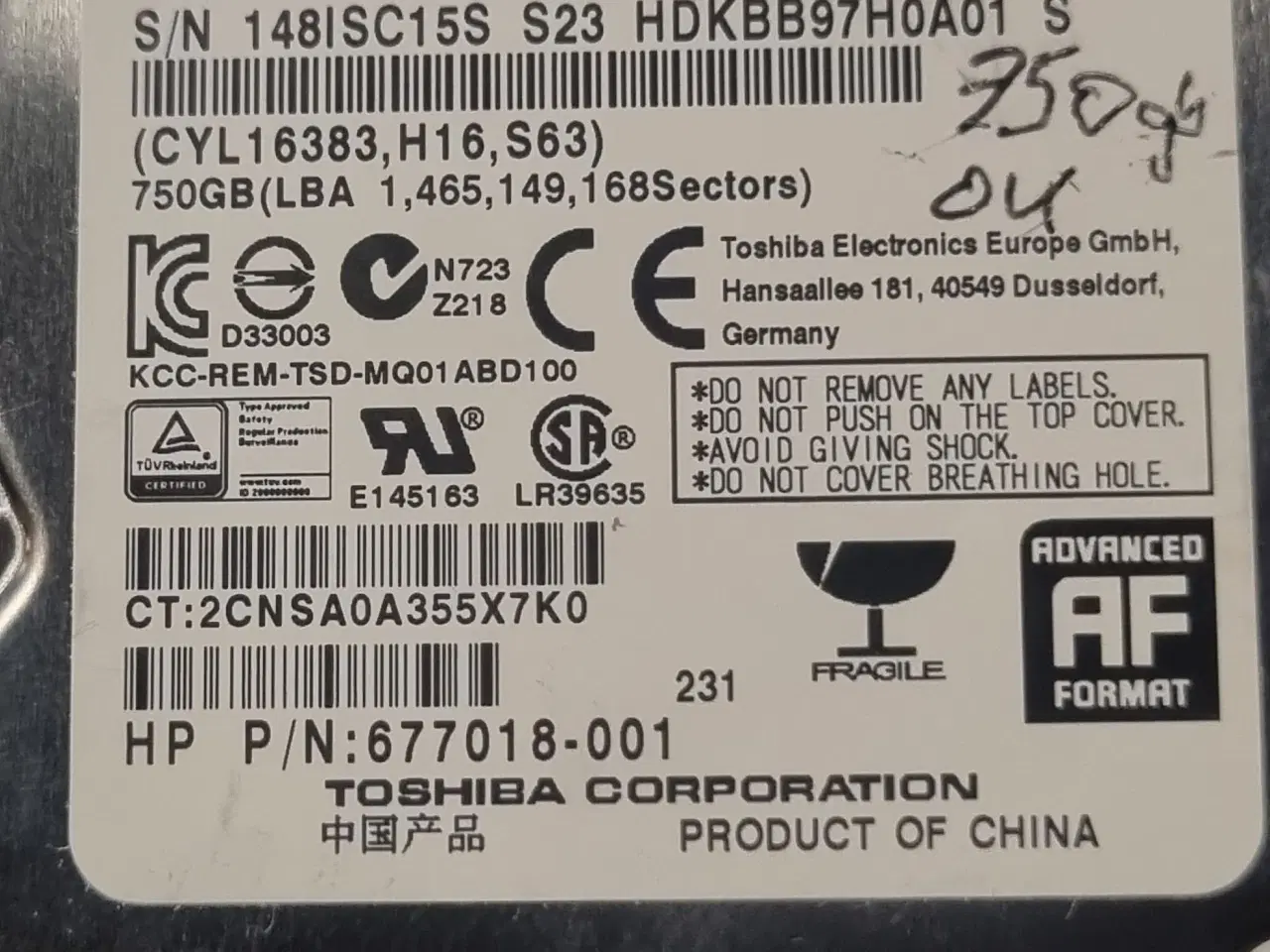 Billede 1 - 2.5" Toshiba 750GB harddisk!