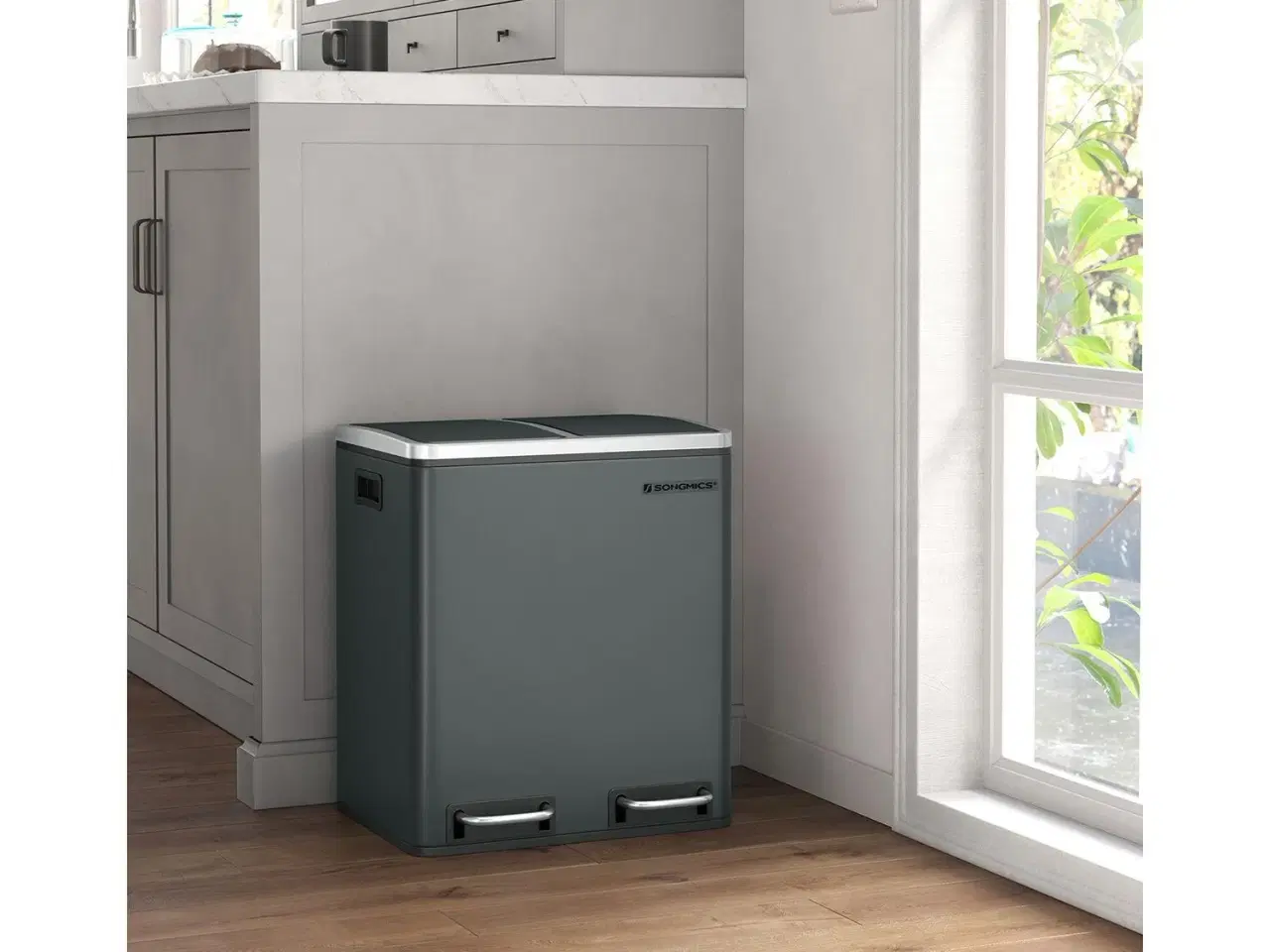 Billede 2 - Skraldespand med pedal 2 x 15 l stål, blød lukning, lugtlukning, antracitgrå