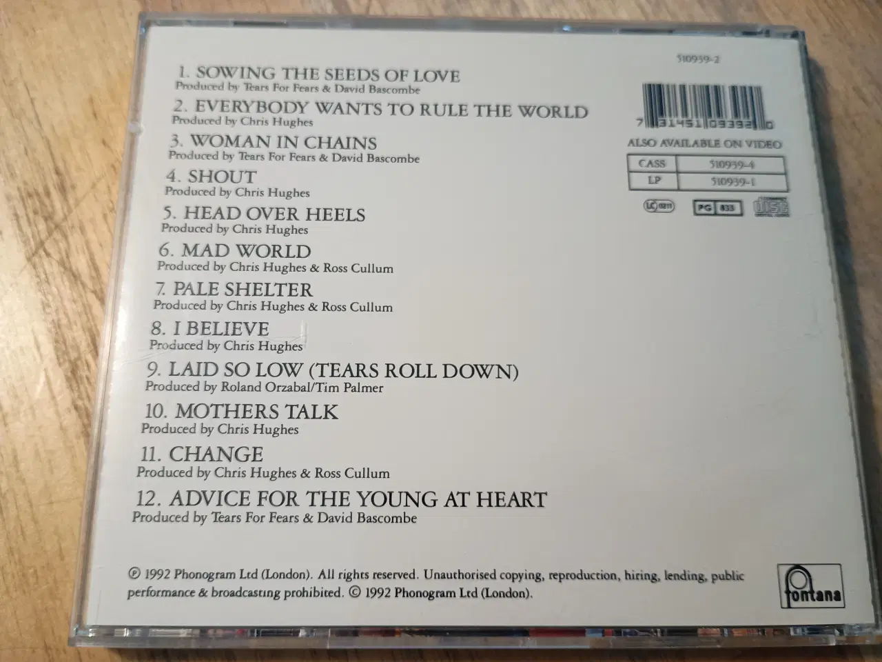 Billede 2 - Tears For Fears, Tears Roll Down. Greatest Hits.