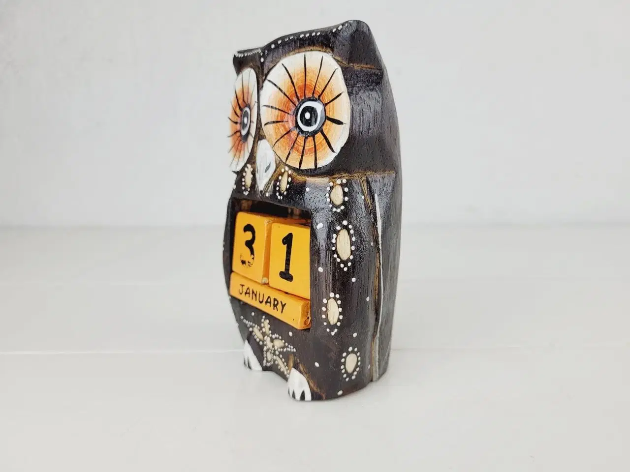 Billede 2 - ⭐️ Håndmalet ugle kalender figur i tær