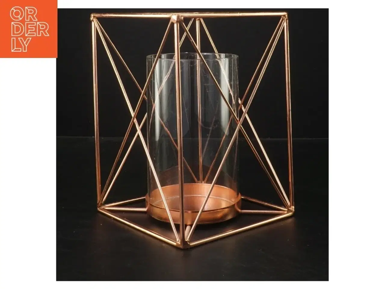 Billede 2 - Kobbetfarvet geometrisk lysestage i metal (str. 20x14x14 cm)