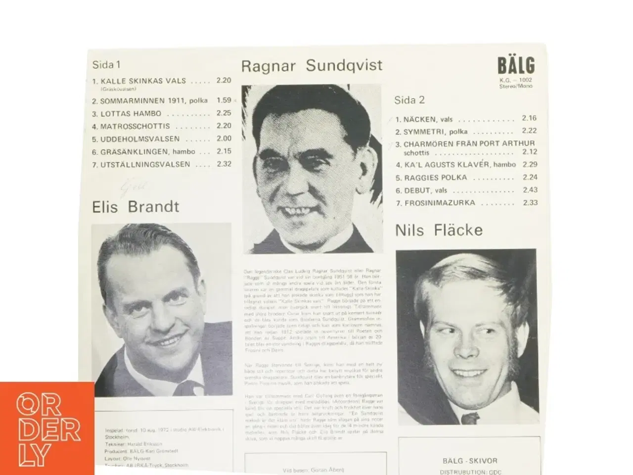 Billede 2 - Ragnar Sundquist Melodier LP fra B&#228;lg