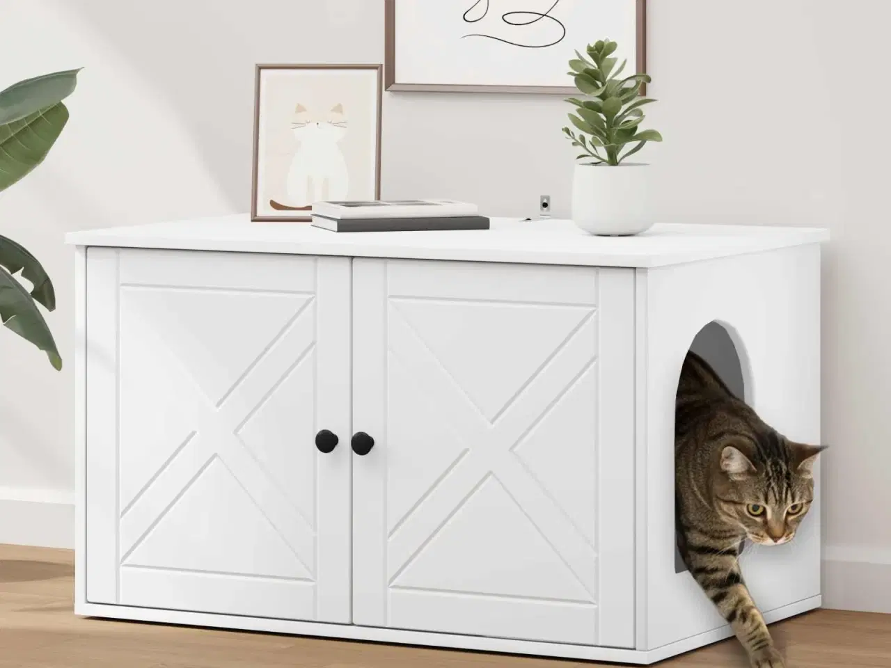 Billede 1 - Kat Hus Hvid 85 x 55 x 50,5 cm Konstrueret træ