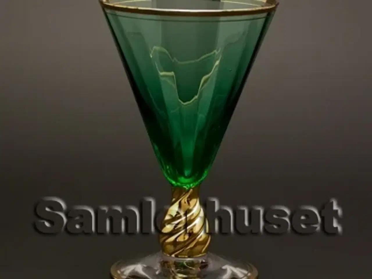 Billede 1 - Ida m. guldkant Hvidvinsglas, grøn. H:125 mm.