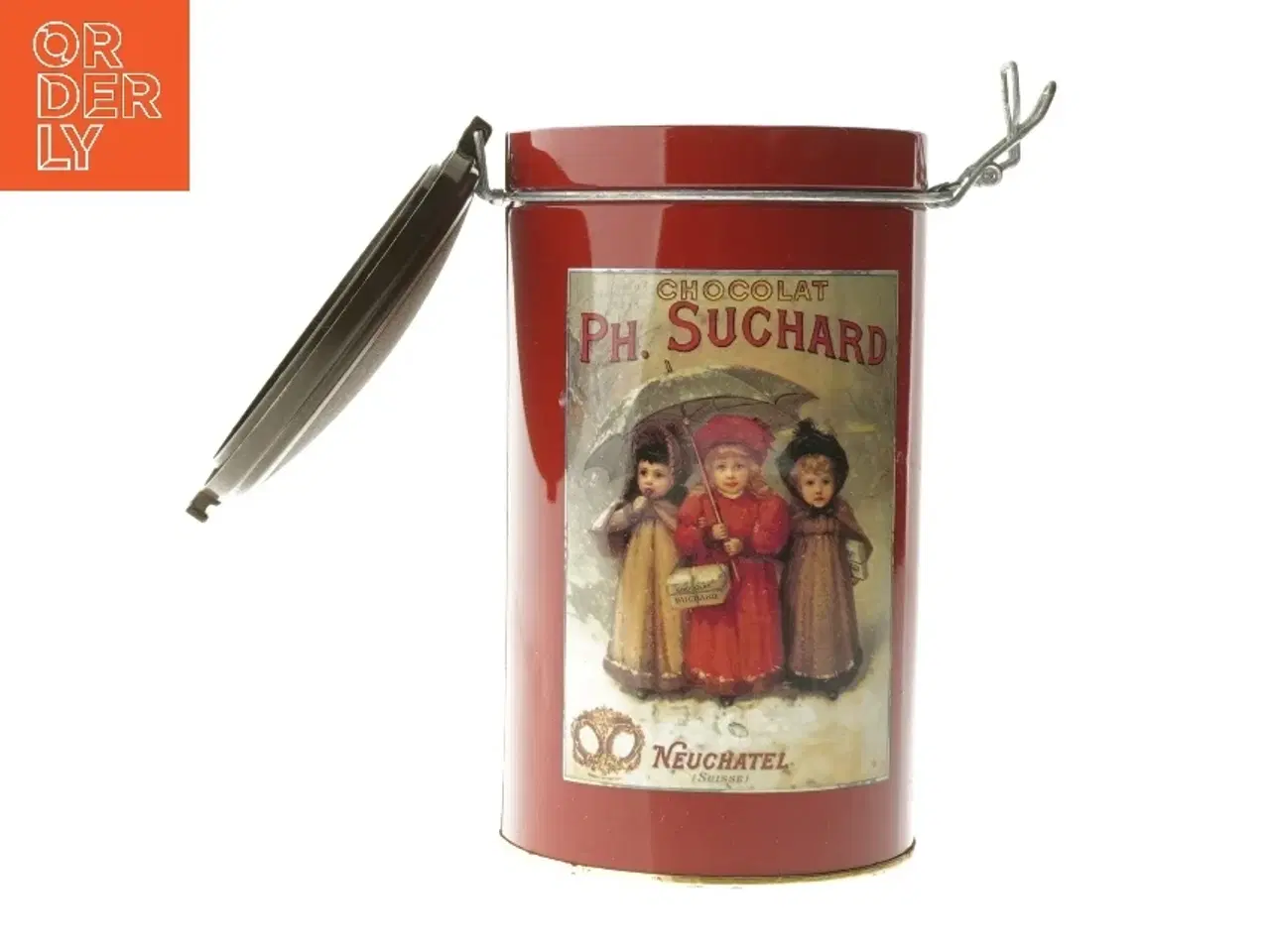 Billede 3 - Rød indretning dåse fra Ph. Suchard (str. Ø 11x20 cm)