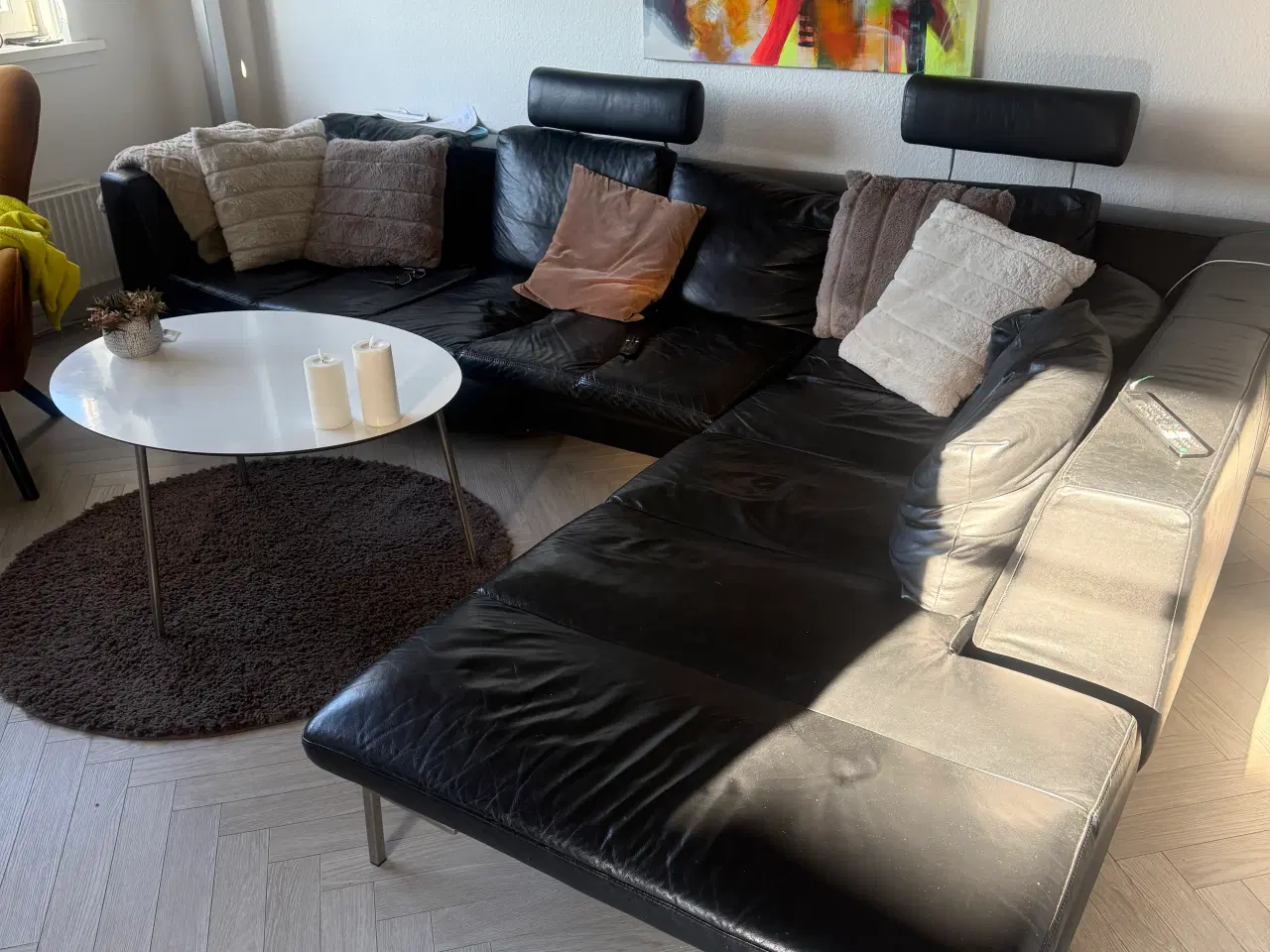 Billede 1 - Sort hjørne lædersofa