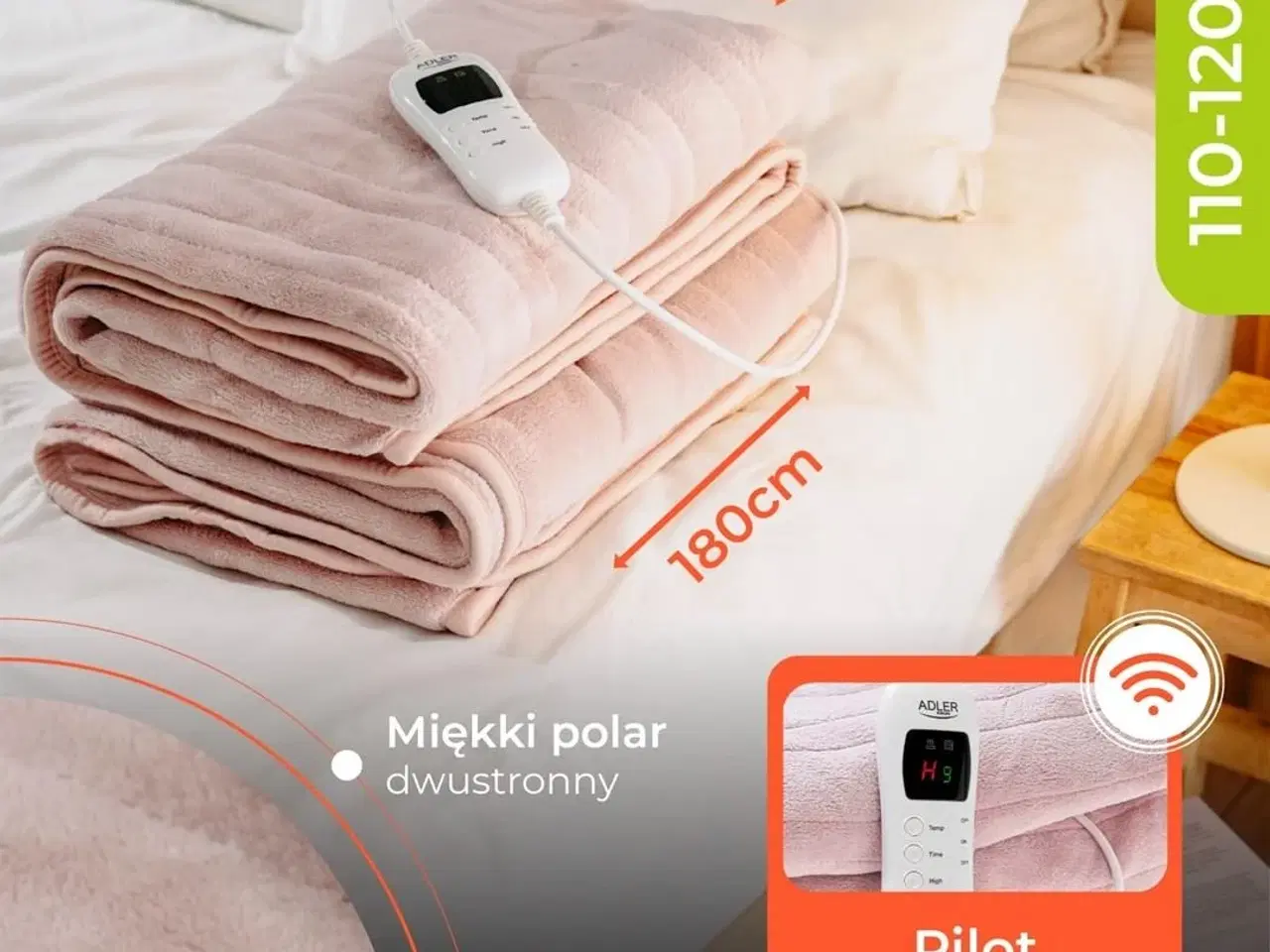 Billede 7 - Varmetæppe Adler AD 7443 – elektrisk fleece, 160 × 180 cm