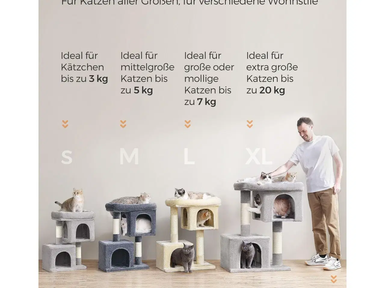 Billede 7 - Kattetræ – FEANDREA, 67 cm kradsetræ med 2 huler, stor liggeplads, til killinger op til 3 kg, lysegrå