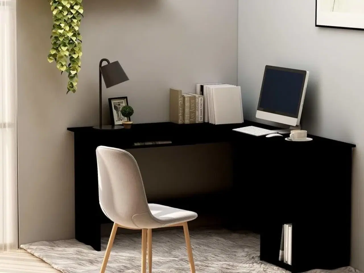 Billede 1 - L-formet skrivebord 120x140x75 cm konstrueret træ sort