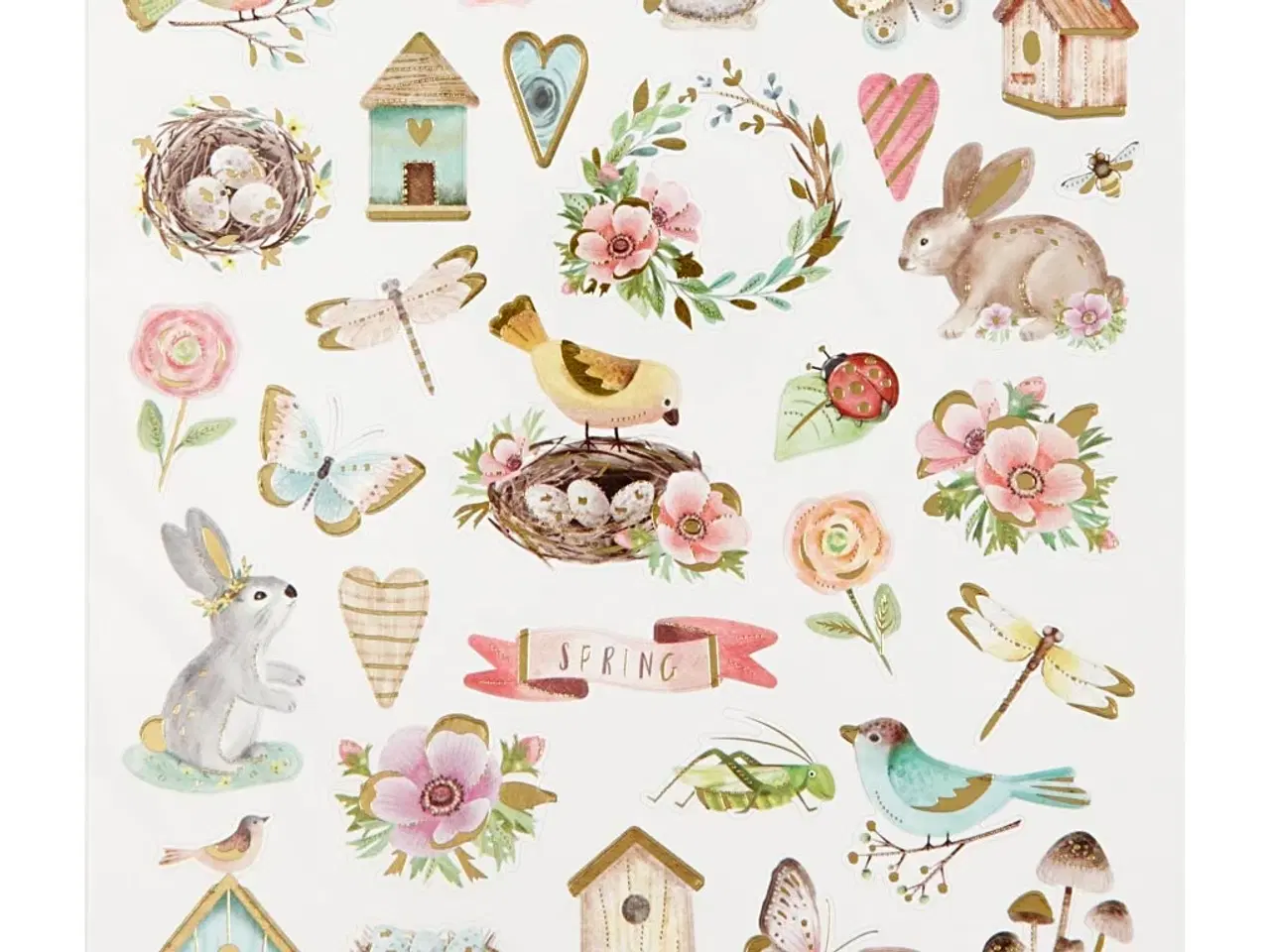Billede 1 - Stickers, forår og påske, ark 15x16,5 cm, ca. 34 stk., 1 ark