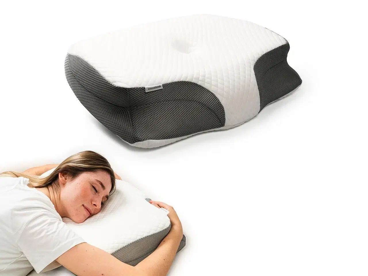 Billede 1 - 3-i-1 ergonomisk nakkepude Pilocal fra - memory-skum, hvid/grå