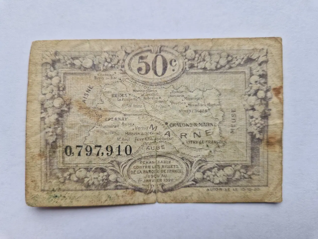 Billede 2 - 50 Centimes 1926 - Chambre de Commerce Marne