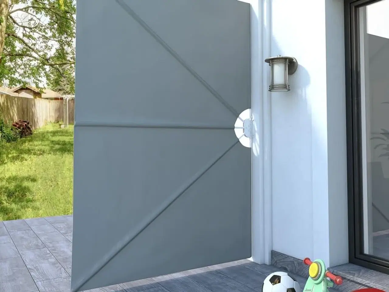 Billede 3 - Sammenklappelig sidemarkise til terrasse grå 240 x 160 cm