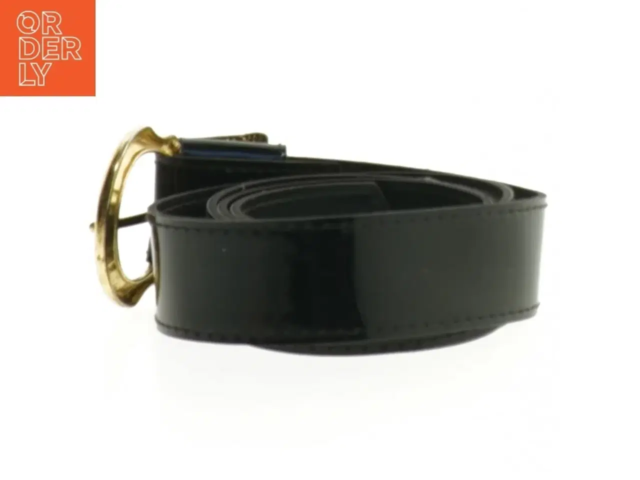 Billede 2 - Sort læderrem med gylden spænde (str. 89 cm)
