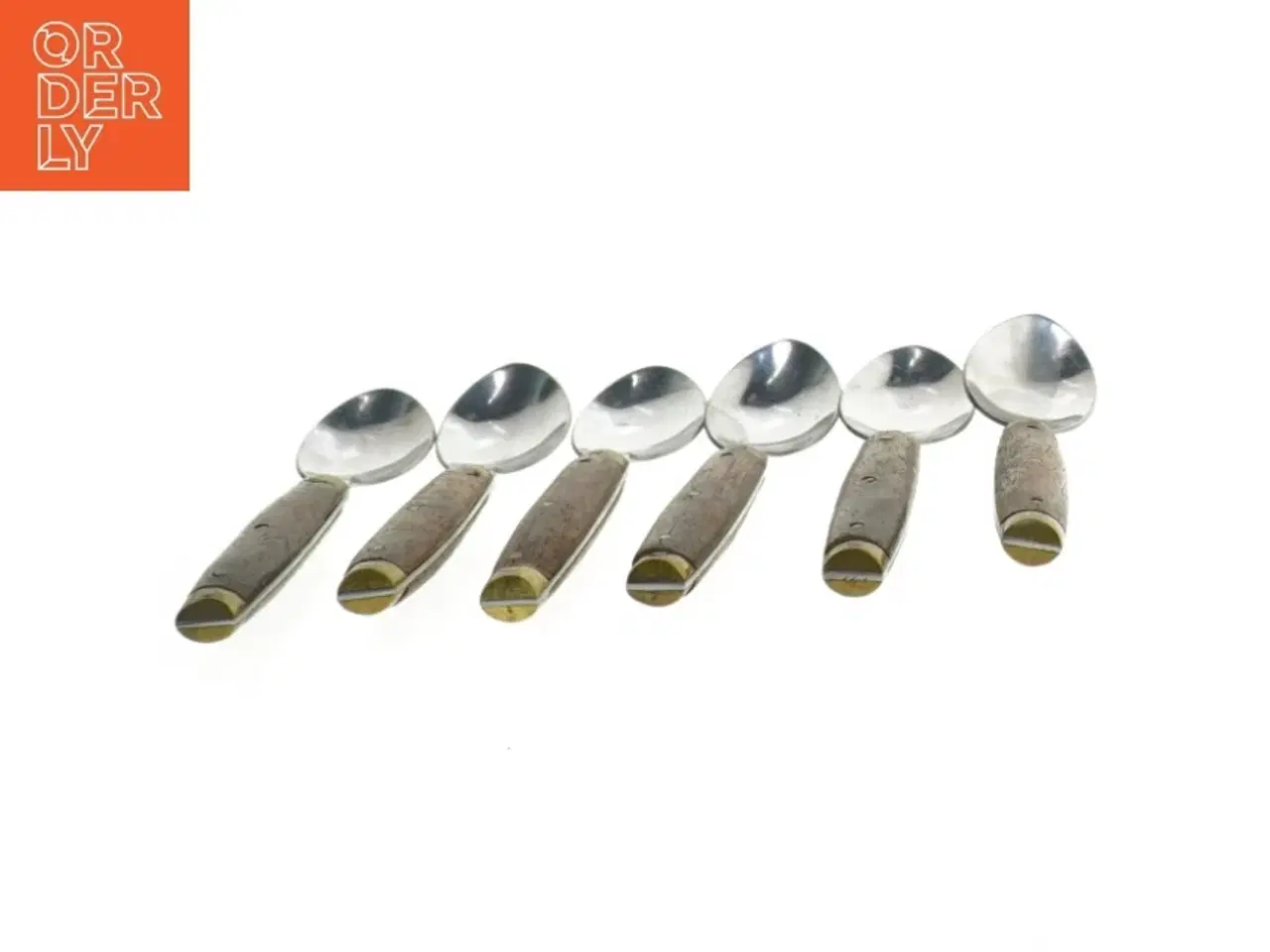 Billede 2 - Sæt af 6 skeer med Teak træhåndtag og Messing beslag (str. 15 cm. 6 styk)