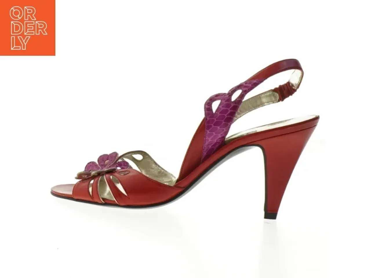 Billede 1 - Røde høje hæle med blomsterdetaljer fra Ferdin (str. 36 )