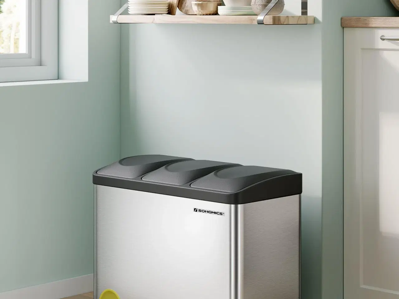 Billede 2 - Skraldespand med pedal 45 l affaldssortering i rustfrit stål (3 x 15 l), sølv/sort