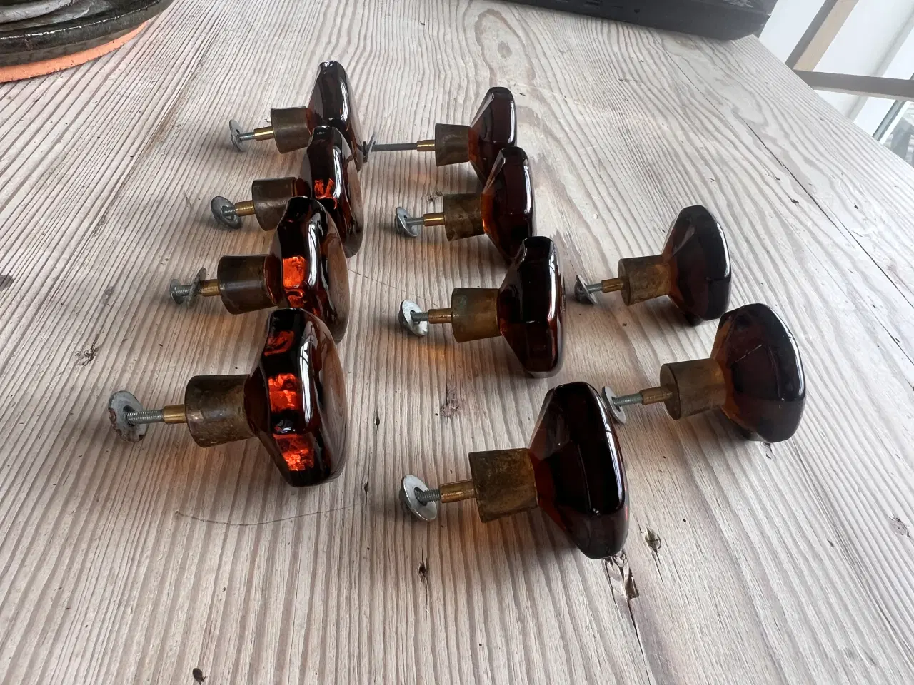 Billede 1 - 10 Vintage glasknopper med messing 