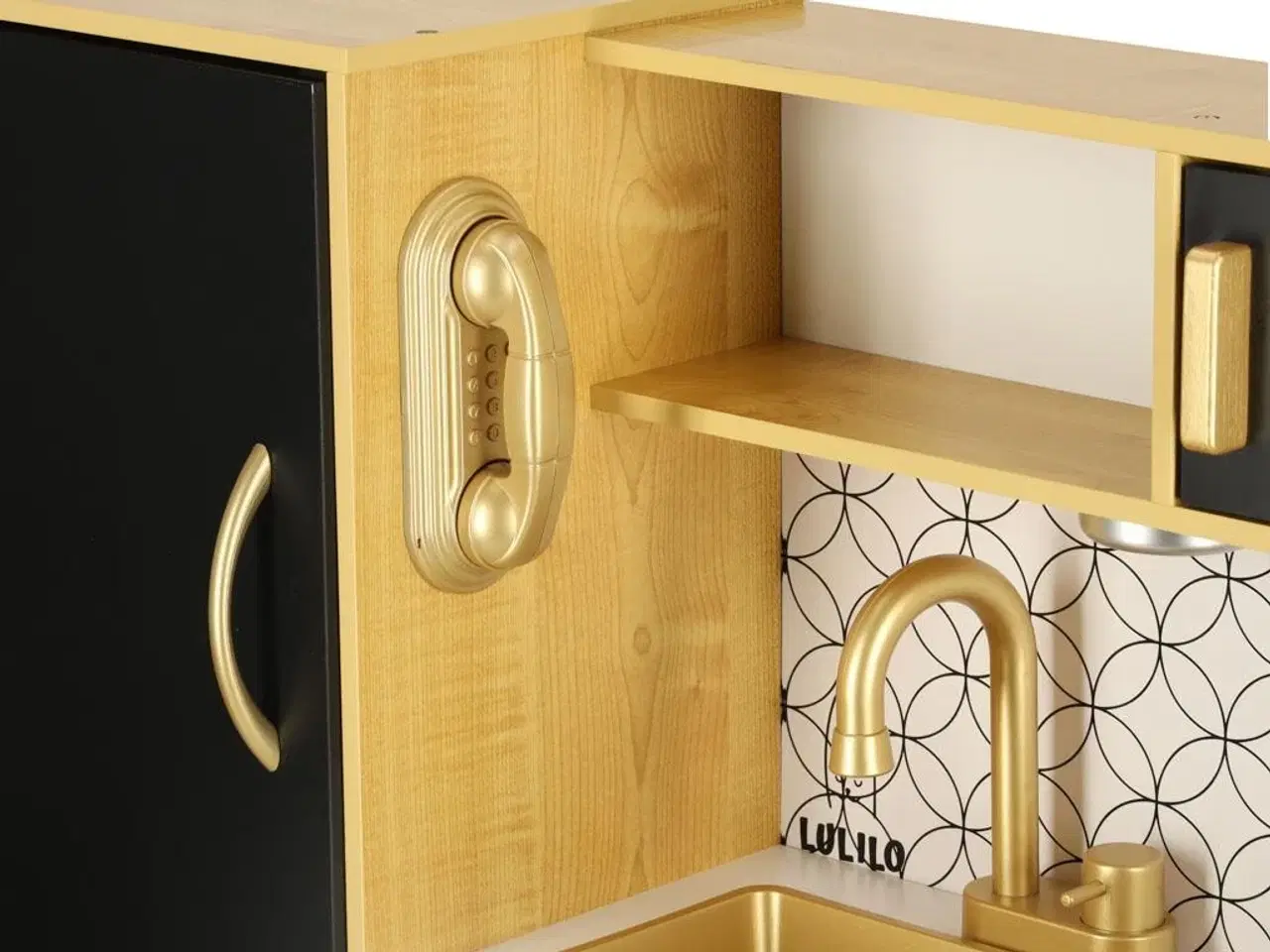 Billede 6 - Legekøkken i træ til børn med køleskab – guld