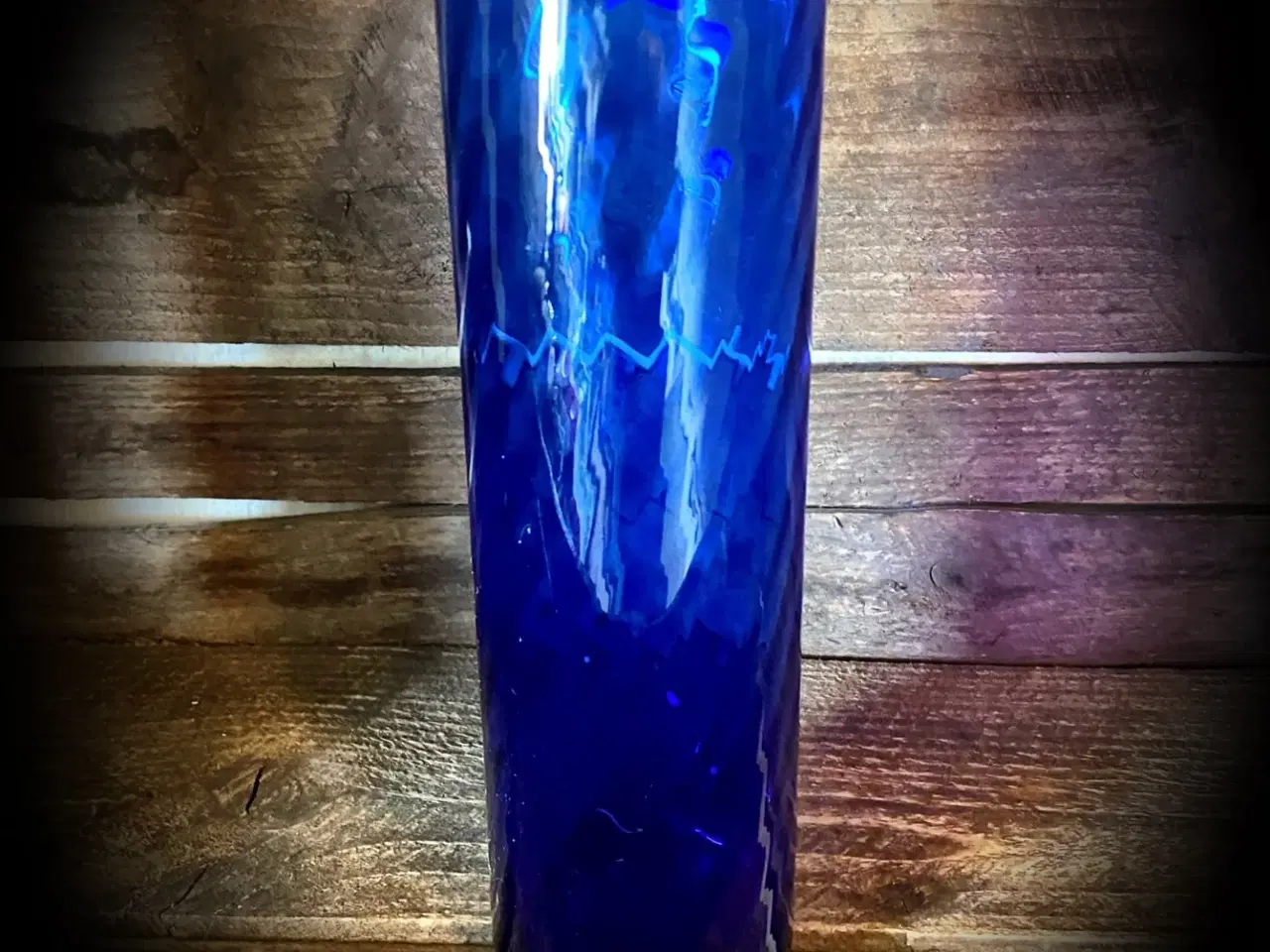 Billede 1 - * Smuk gammel cylindervase i blåt glas - fra Holme