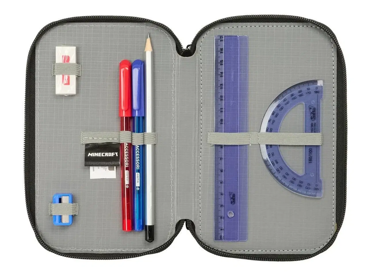 Billede 2 - Minecraft tredobbelt penalhus - sort, 12,5 × 19,5 × 5,5 cm - 37 dele