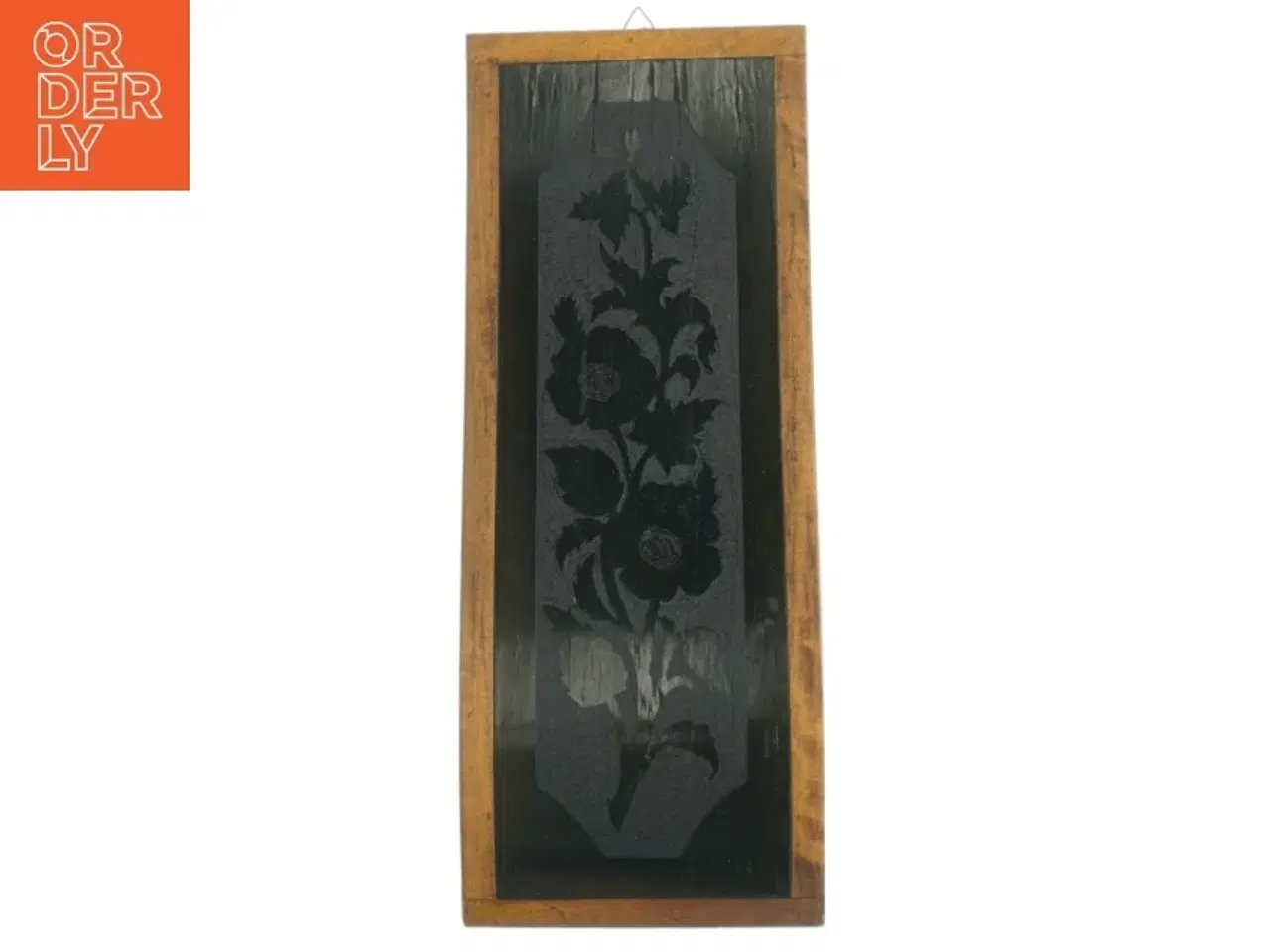 Billede 1 - Træ holder med indlagt blomstermotiv (str. 36,5 x 14 cm)